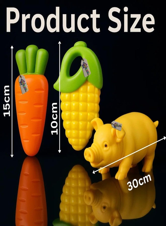 Western Era Pig, Carrot & Corn Squeaky Dog Toy Combo | Rubber Chew Toys with Built-in Squeakers for All Breeds | Interactive Fun for Puppies & Dogs | Ideal for Fetch, Teething, Training & Indoor Play - Image 3
